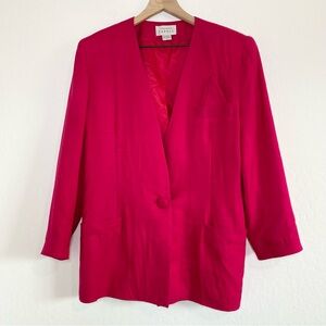 Adrianna Papell Women’s 8 Vintage Silk Fuschia Pink Deep V Neck Blazer Jacket
